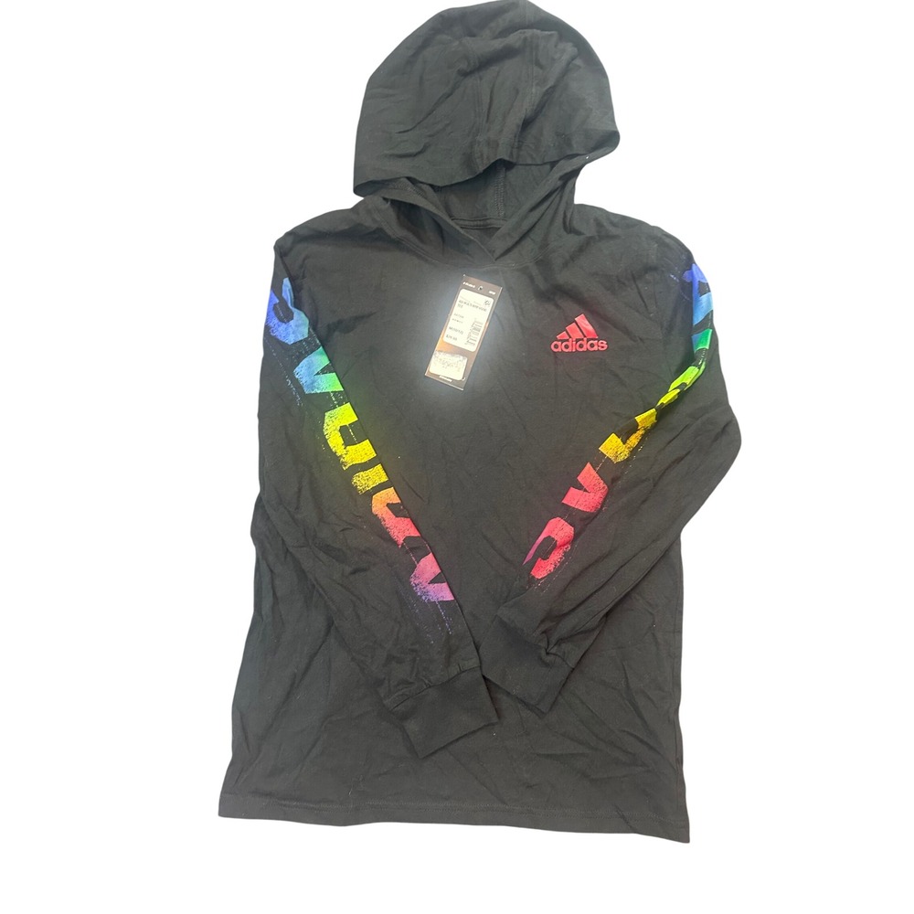 Adidas Youth Multi-WRP Hood Tee Black Rainbow Logo AA7334 Size M 10/12